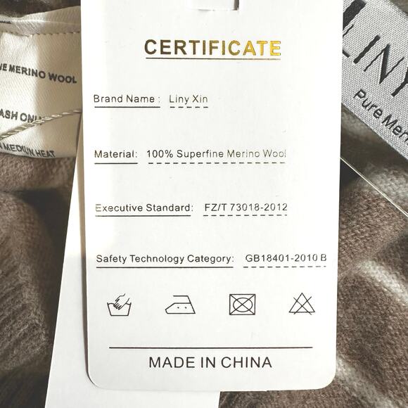 NWT Liny Xin Womens Superfine Merino Wool Striped Crew Neck Sweater Brown Medium - Picture 11 of 11